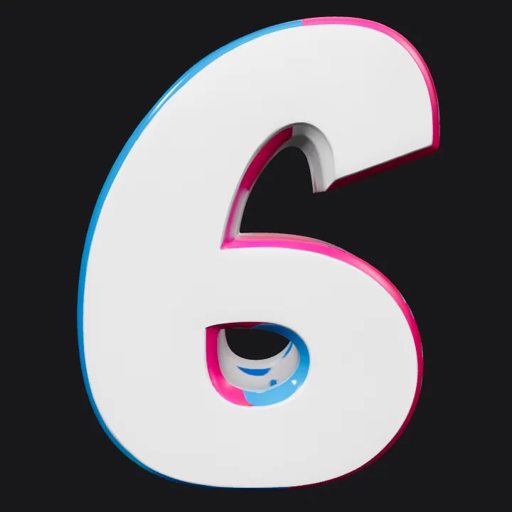 Bold number six with outline. sharp edges, simple geometry, symmetric geometry.