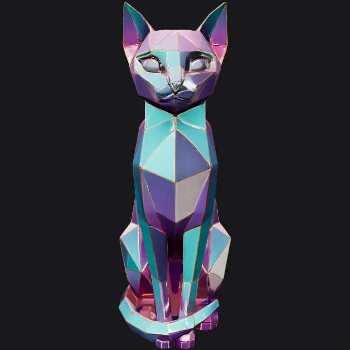 Geometric cat sculpture. sharp edges, complex geometry, character, symmetric geometry.