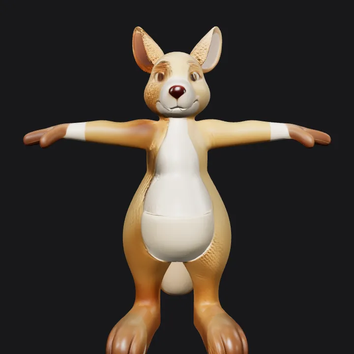 Cartoon kangaroo character in T-pose. simple geometry, game-ready, character, symmetric geometry.
