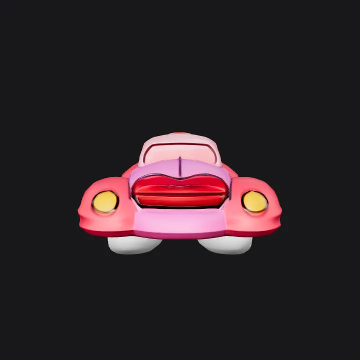 pink cartoon car with heart design. smooth edges, simple geometry, symmetric geometry.