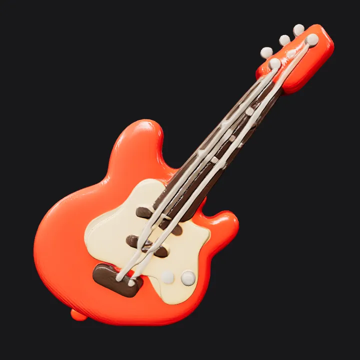 Red electric guitar illustration. smooth edges, simple geometry, game-ready.