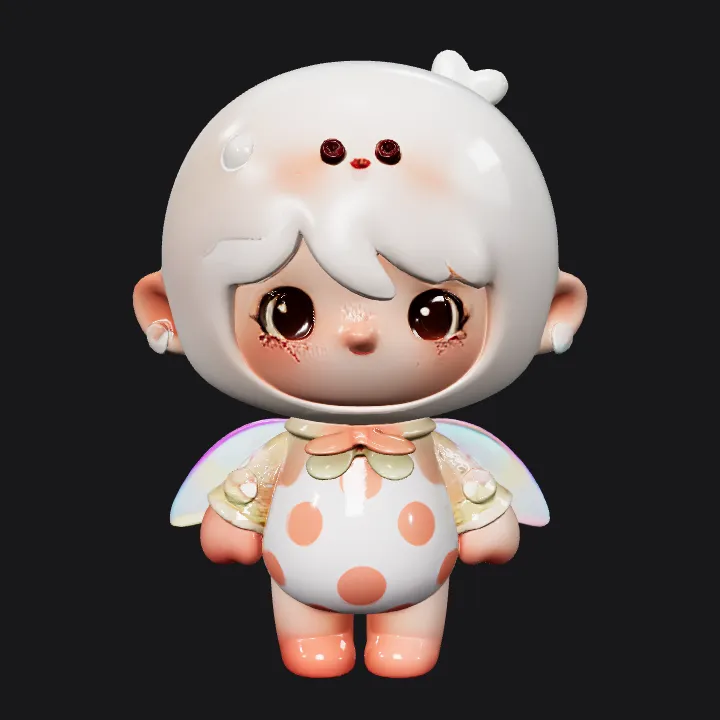 Cute baby fairy figurine with wings. smooth edges, simple geometry, character, symmetric geometry.