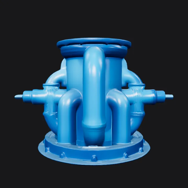 blue industrial pipe structure. smooth edges, complex geometry, symmetric geometry.