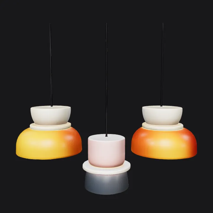 Modern hanging pendant lights. smooth edges, simple geometry, game-ready, symmetric geometry.