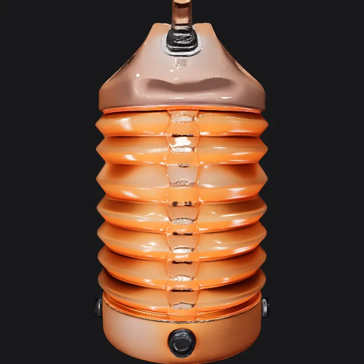 Collapsible water container with spout. sharp edges, smooth edges, simple geometry, symmetric geometry.