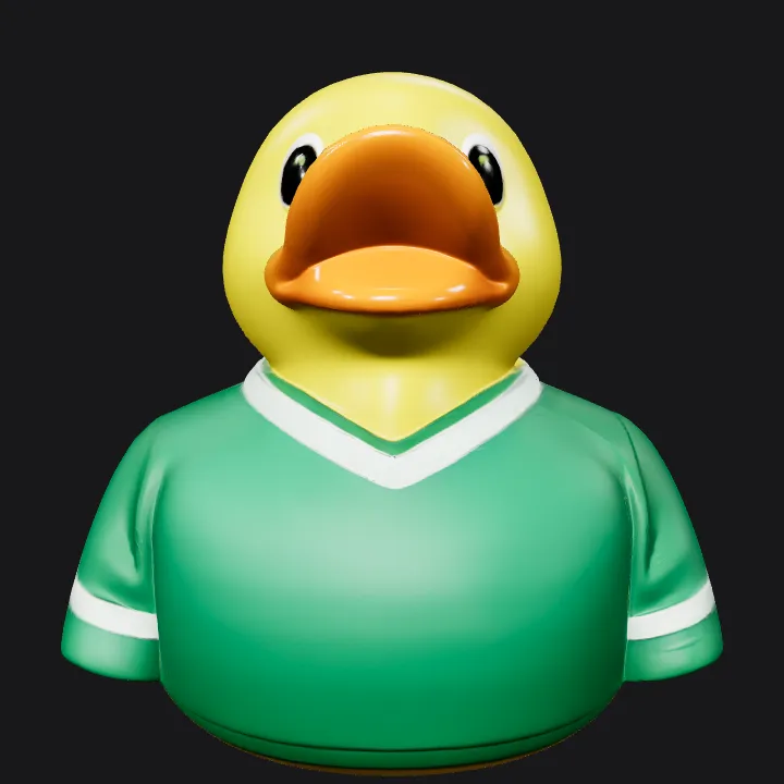 rubber duck in a green shirt. smooth edges, simple geometry, symmetric geometry.