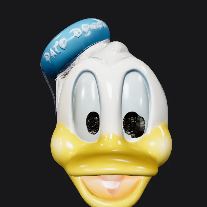 Donald Duck's cartoon head. smooth edges, simple geometry, character, symmetric geometry.