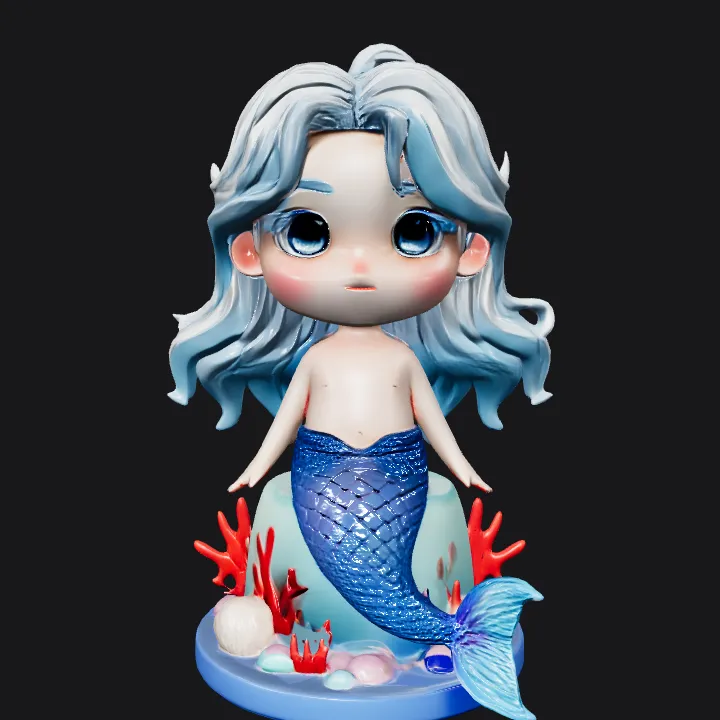 Cute mermaid figurine with shells and corals. smooth edges, complex geometry, character.