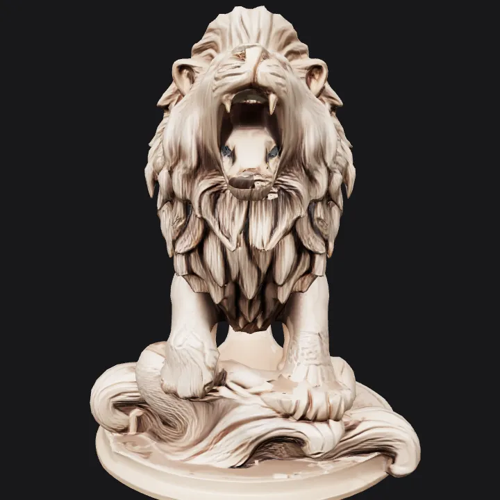 Majestic lion statue on decorative base. complex geometry, smooth edges.