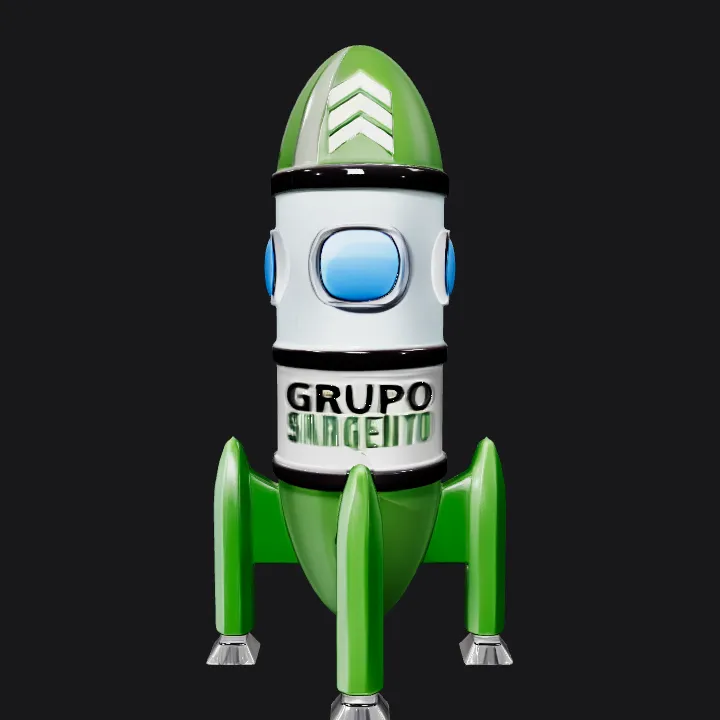 Green cartoon rocket with windows. simple geometry, sharp edges, game-ready, symmetric geometry.