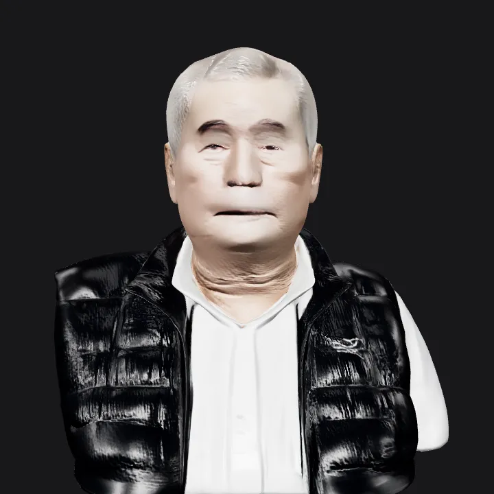 elderly man in white shirt and black vest. smooth edges, complex geometry, character.