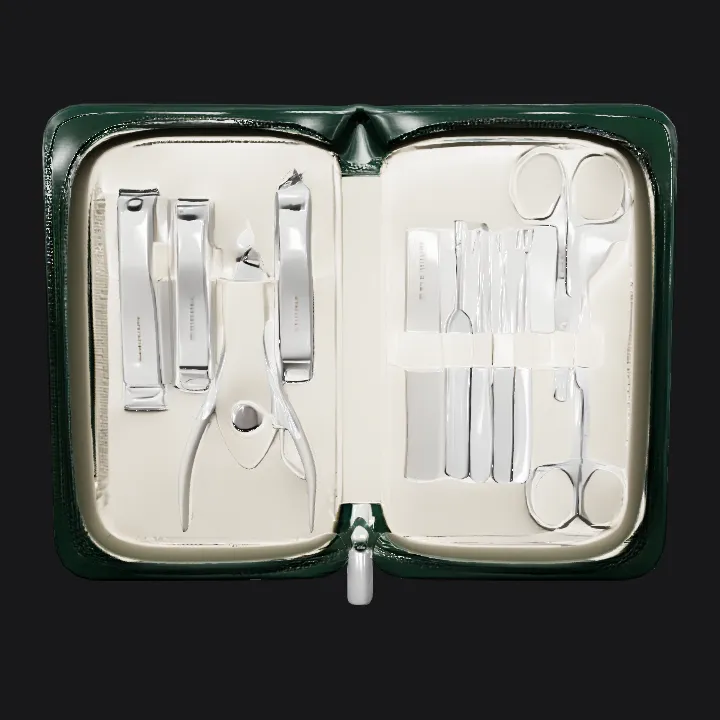 Manicure tool set in a case. smooth edges, sharp edges, simple geometry.