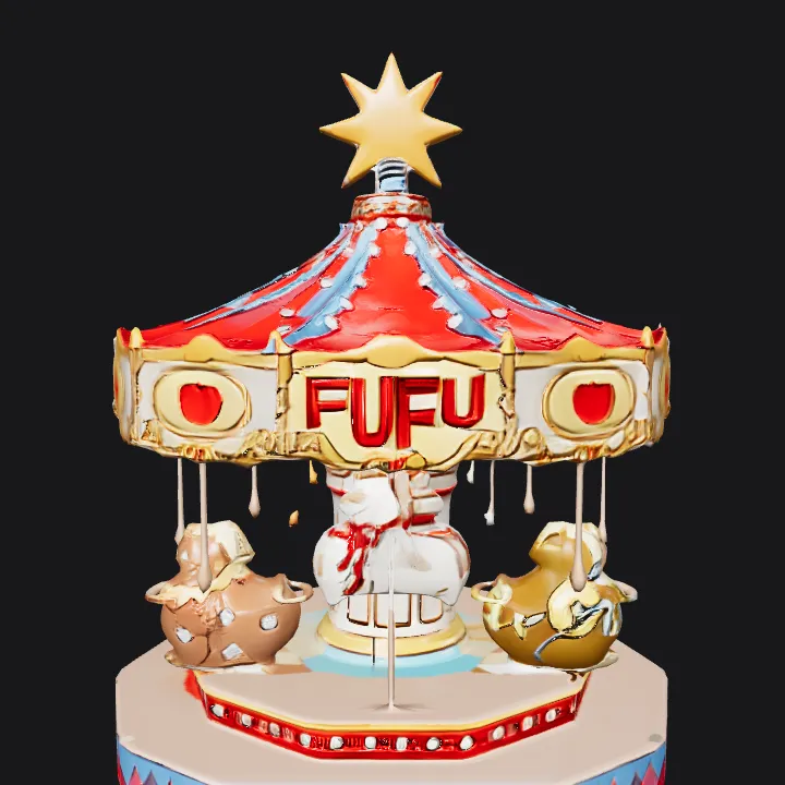 Colorful amusement park carousel with animals. sharp edges, complex geometry, game-ready, symmetric geometry.