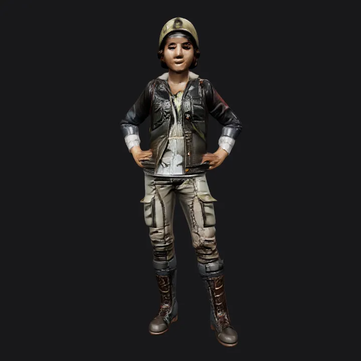 Adult in military-style clothing. sharp edges, complex geometry, game-ready, character.