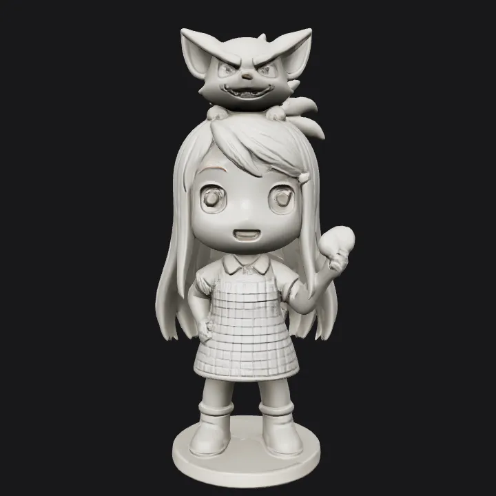Anime-style child character figure. smooth edges, simple geometry, game-ready, character.