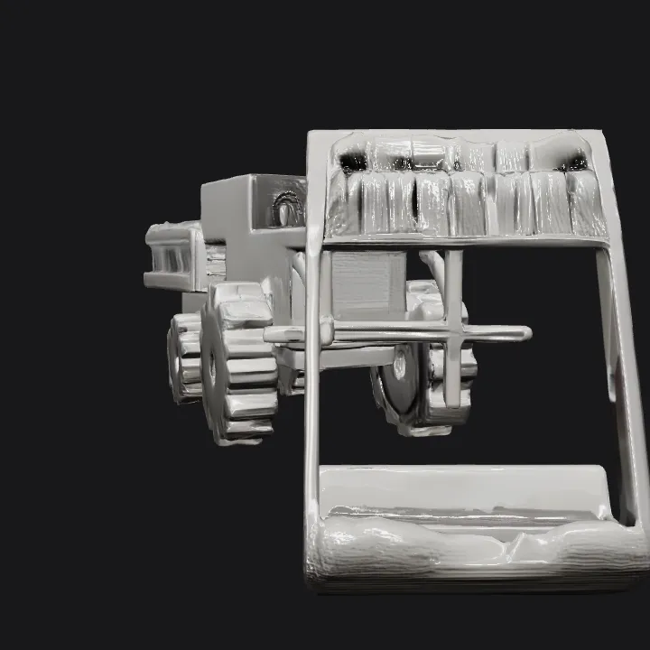 Front loader farm vehicle carrying hay. sharp edges, complex geometry.