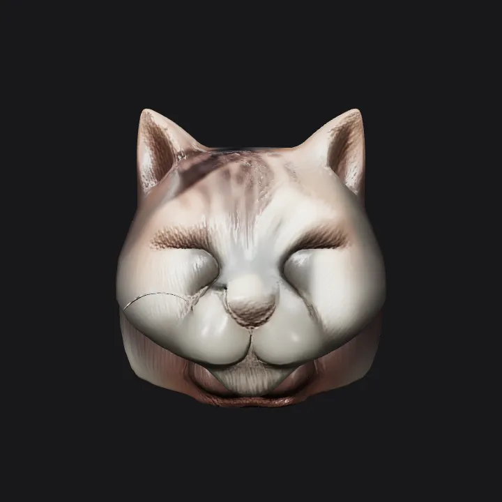 Sleeping cat in a fluffy bed. simple geometry, character, symmetric geometry.