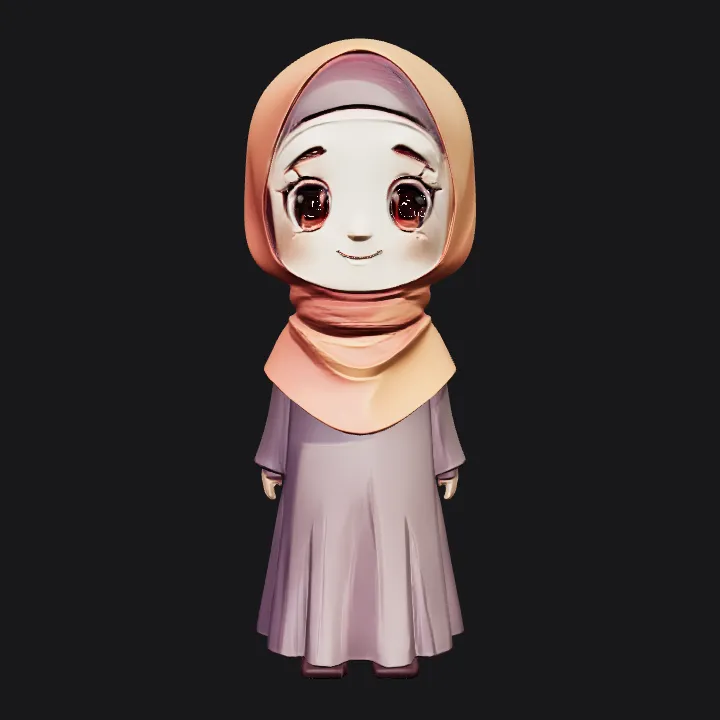 woman wearing a long dress and headscarf. smooth edges, simple geometry, character, symmetric geometry.