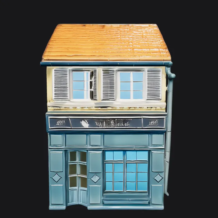 Miniature model of a café building. sharp edges, complex geometry, game-ready.