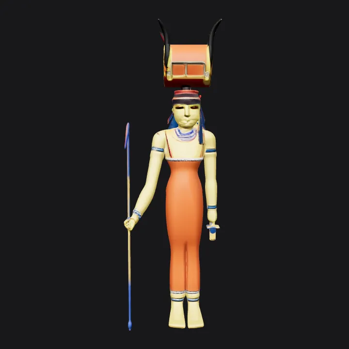 Ancient Egyptian goddess standing. sharp edges, complex geometry, character.