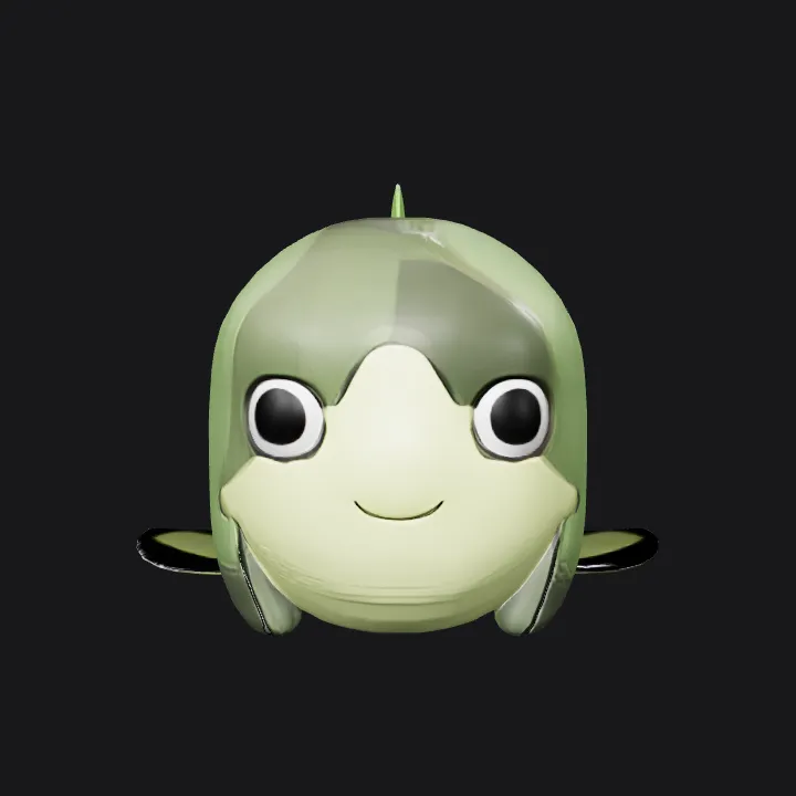 Cartoon fish with green body and big eyes. smooth edges, simple geometry, character, symmetric geometry.