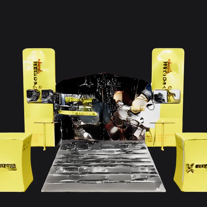 Trade show booth for custom motorcycles. simple geometry, sharp edges, symmetric geometry.