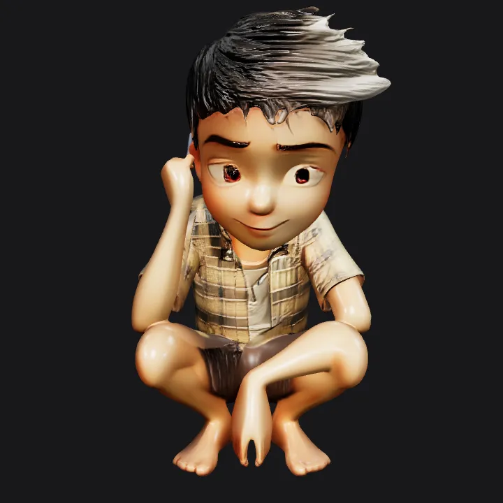 Child sitting with mangoes on a beach. smooth edges, complex geometry, character.