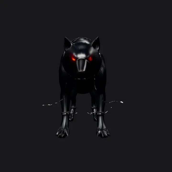 Black wolf with chains. complex geometry, smooth edges, character.