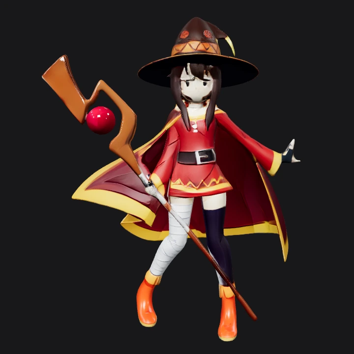 Girl in wizard outfit with staff. complex geometry, game-ready, character.