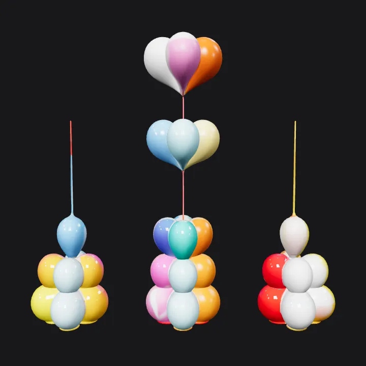 colorful floating balloons. smooth edges, simple geometry, symmetric geometry.