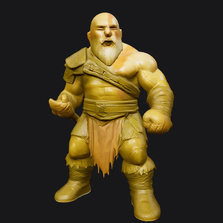 muscular warrior in armor holding weapon. complex geometry, sharp edges, character.