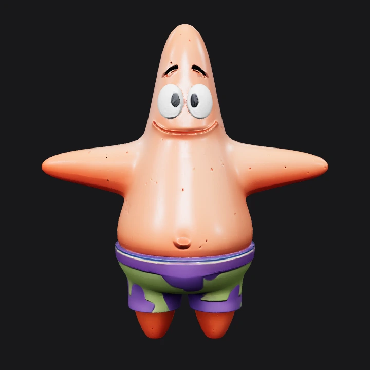 cartoon starfish character with shorts. smooth edges, simple geometry, game-ready, character, symmetric geometry.