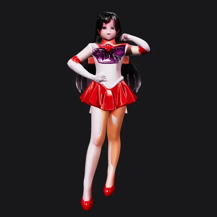 Person in Sailor Mars cosplay costume. smooth edges, complex geometry, character.