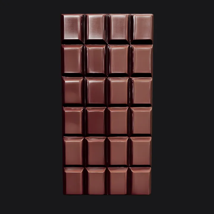 rectangular chocolate bar with segments. sharp edges, simple geometry, symmetric geometry.