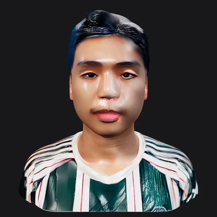 A person standing indoors in casual clothing. smooth edges, complex geometry, character.