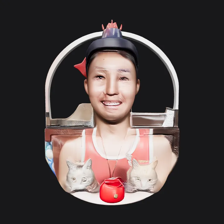 Person holding two cats indoors. smooth edges, complex geometry, character.