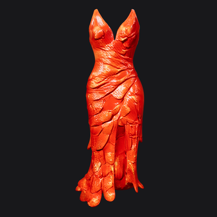 Dress made of pepperoni slices. complex geometry.