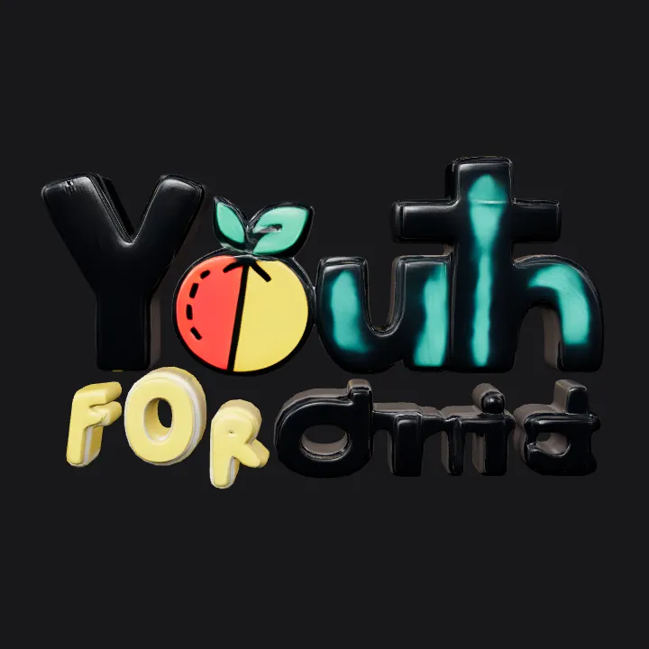 Youth For Christ logo with peach graphic. smooth edges, simple geometry.