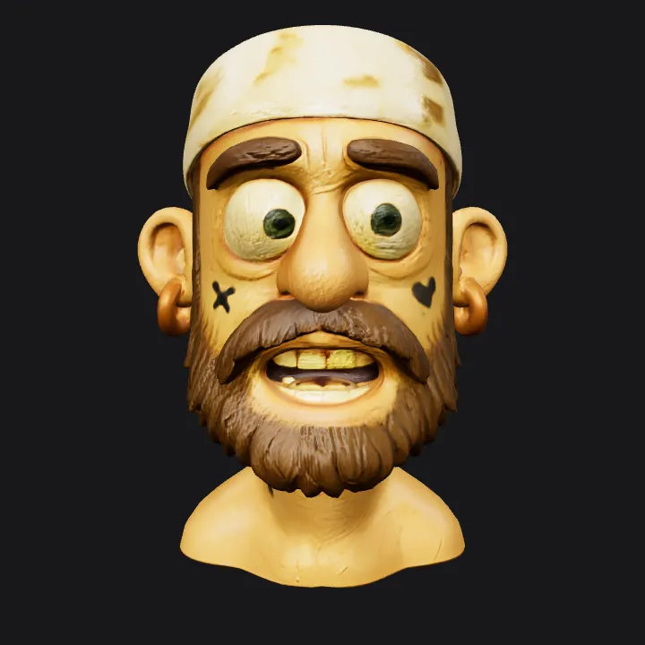 Ancient human statue with large earrings. smooth edges, complex geometry, character, symmetric geometry.