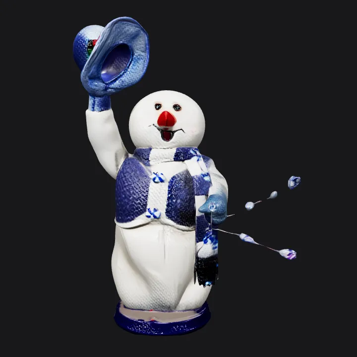 Snowman holiday figurine holding a hat. smooth edges, complex geometry, character.