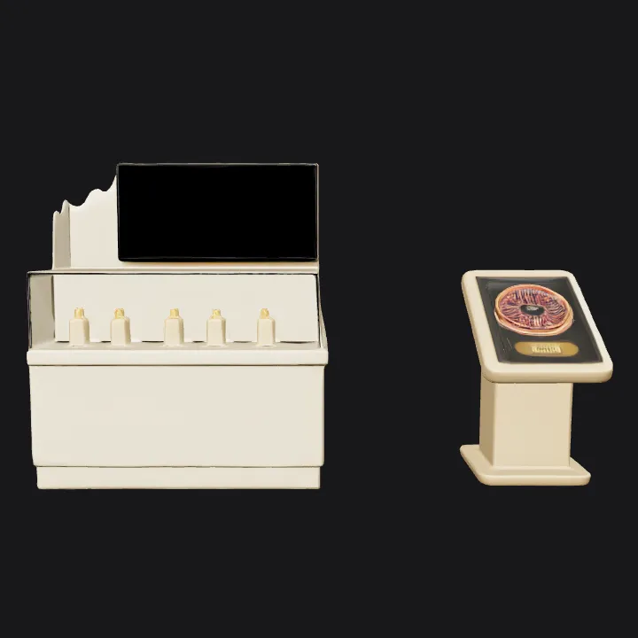 cosmetic display booth with spin wheel. smooth edges, complex geometry.