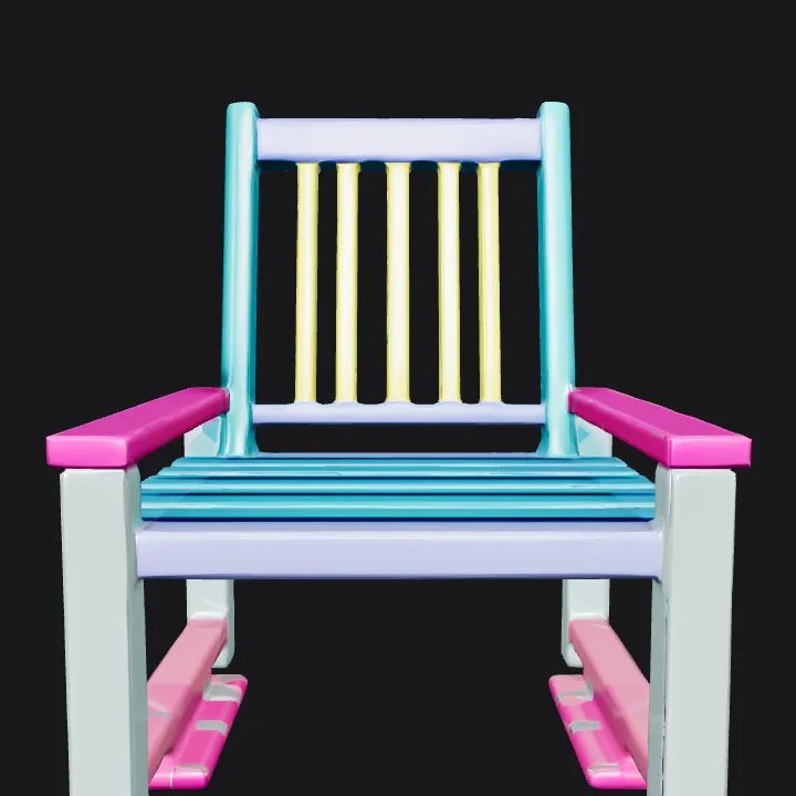 Colorful wooden chair with vertical slats. sharp edges, simple geometry, game-ready, symmetric geometry.