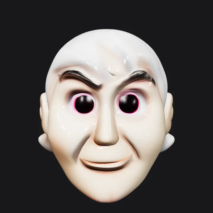 bald humanoid head with large ears. smooth edges, simple geometry, character, symmetric geometry.