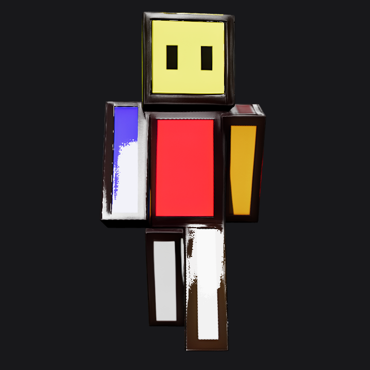 Blocky cartoon person walking. sharp edges, simple geometry, game-ready, character.