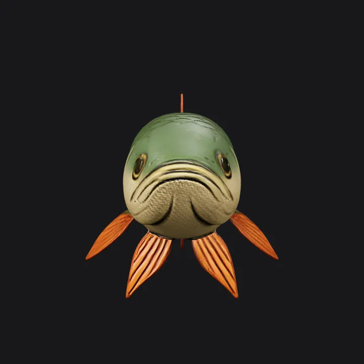 Cartoon fish with orange fins. smooth edges, simple geometry, character, symmetric geometry.