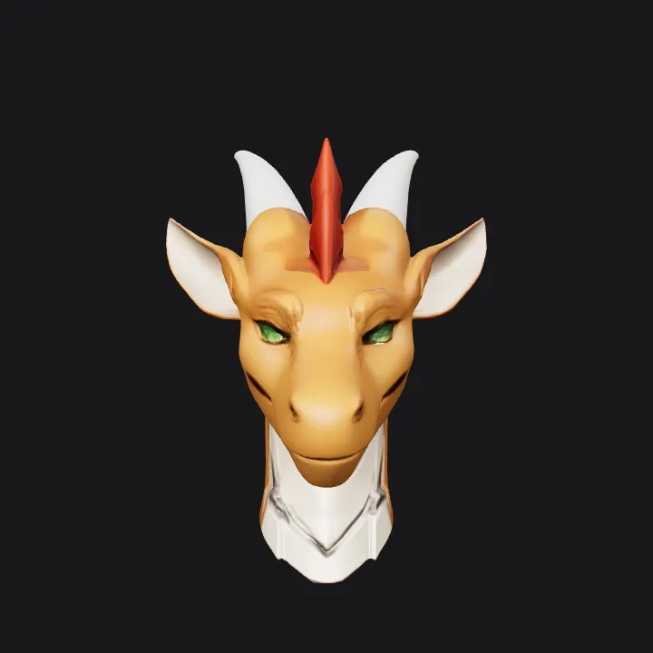 cartoon-style orange dragon head profile. smooth edges, complex geometry, game-ready, character.