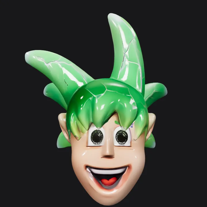 green jester hat with spikes. smooth edges, simple geometry, symmetric geometry.