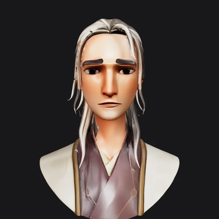 Ancient East Asian person in traditional clothing. smooth edges, complex geometry, game-ready, character, symmetric geometry.