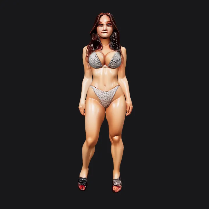 Woman in a bikini swimsuit. smooth edges, complex geometry, character, symmetric geometry.
