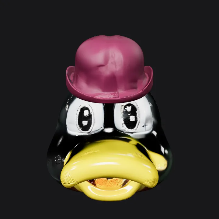 Cartoon penguin head with a hat. smooth edges, simple geometry, character, symmetric geometry.